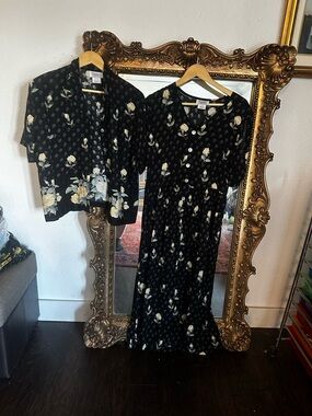 Vintage Black Floral Button-Front jacket with  Dress